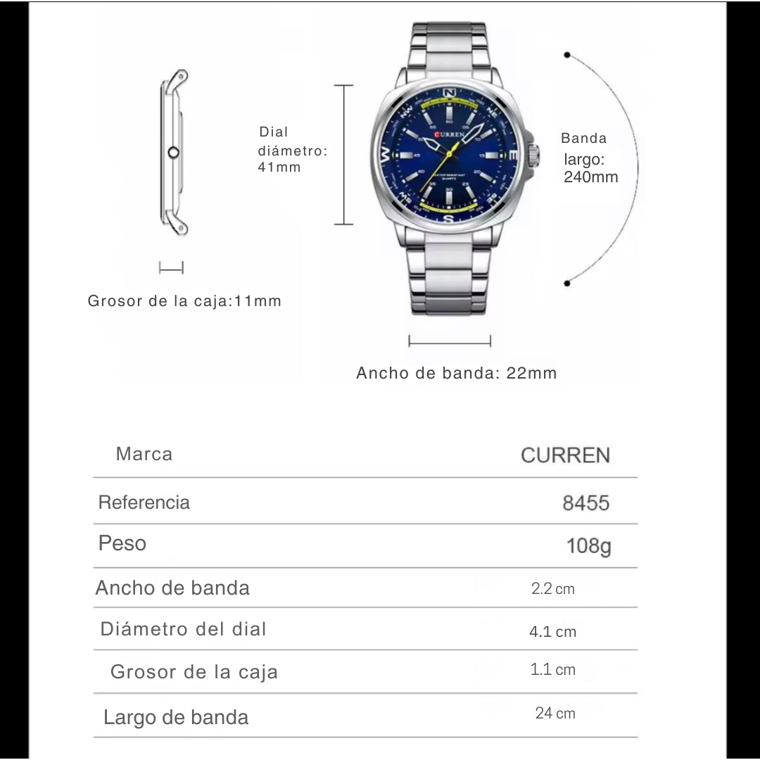 Reloj Curren 8455 Plata Azul